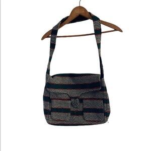 Vintage Woolen Boho Shoulder Crossbody Bag with Pockets Made in Canada Stripes
